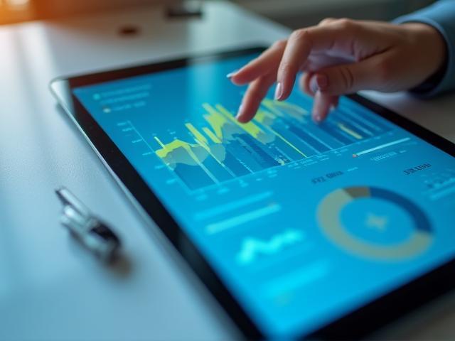 Graphs and charts on a digital tablet representing financial growth.
